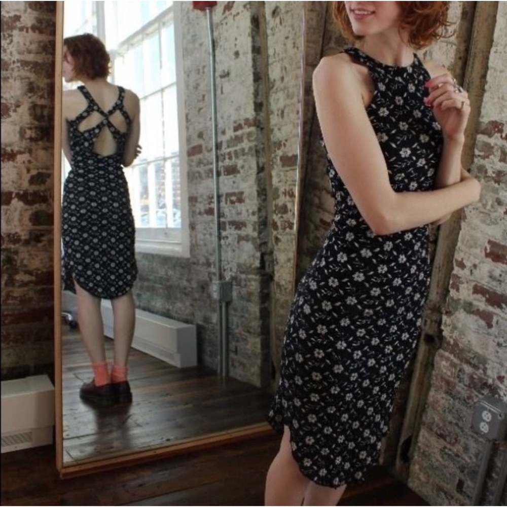 Free people black floral sleeveless midi dress